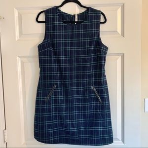 Navy Plaid Jumper-Style Dress, Size US12/UK16